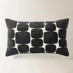 Black Embroidered Velvet Lumbar Throw Pillow 24x14