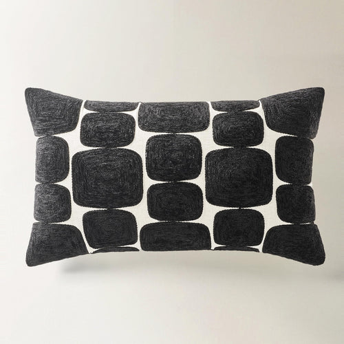 Black Embroidered Velvet Lumbar Throw Pillow 24x14