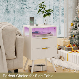 Nightstand with Charging Station and LED Lights