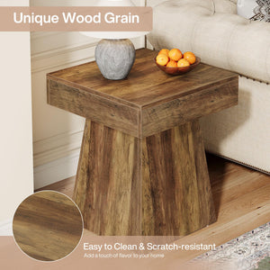 Mushroom Side Table – Rustic Square End Table with Wide Base