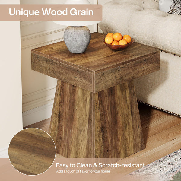 Mushroom Side Table – Rustic Square End Table with Wide Base