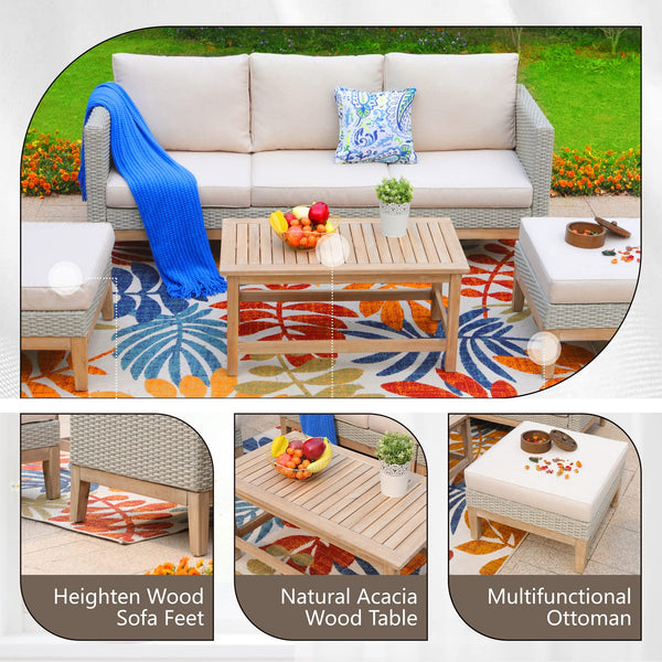5-Piece Outdoor Wicker Patio Conversation Set with Coffee Table