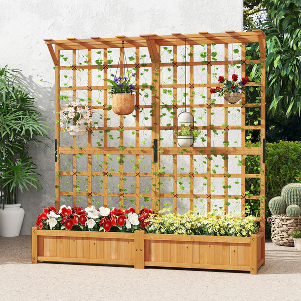 72-Inch Raised Garden Bed with Trellis, Hanging Roof & Lattice Panel