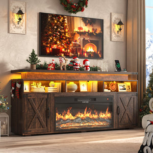70" Fireplace TV Stand with 36" Electric Fireplace & Storage Cabinets