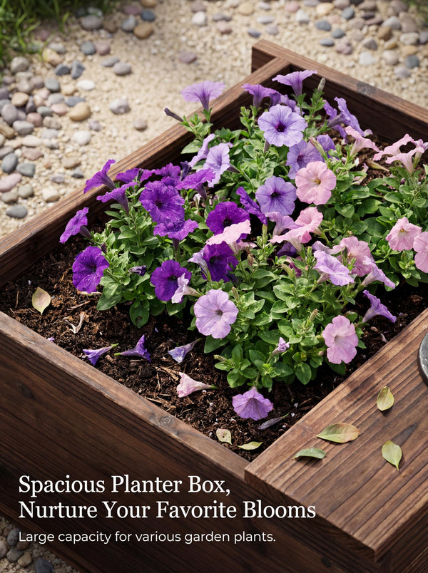 Outdoor Solar Wood Hand Pump Water Fountain with Flower Box