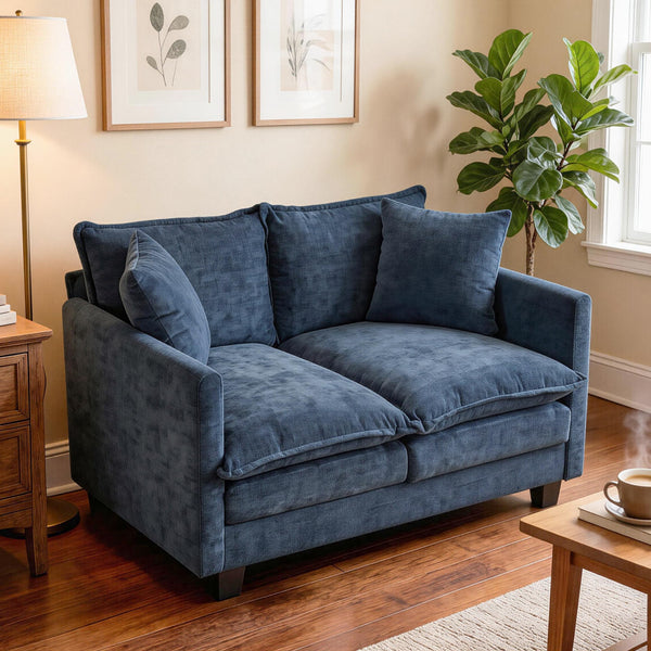 Compact Chenille Loveseat Sofa with Deep Seat & Detachable Cover