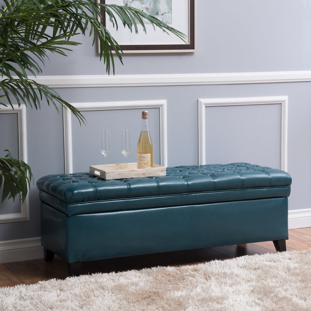 Teal PU Storage Ottoman