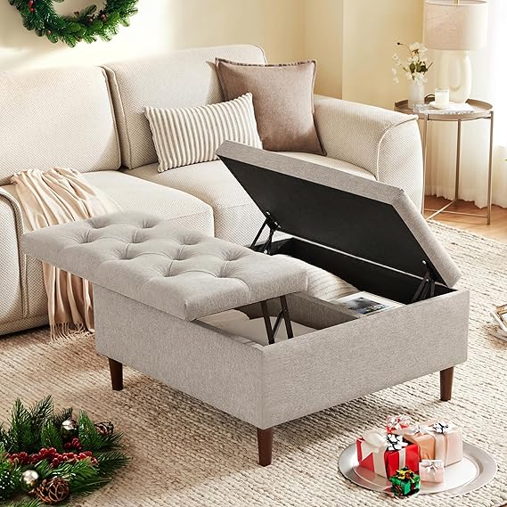 Large Square Lift-Top Storage Ottoman with Coffee Table