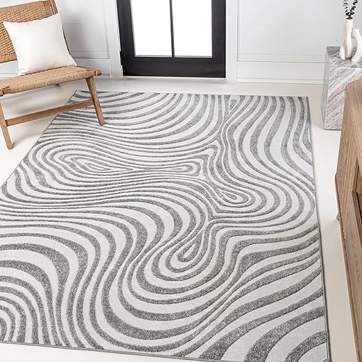 High-Low Abstract Striped Indoor Outdoor Area Rug 7'9" x 10'