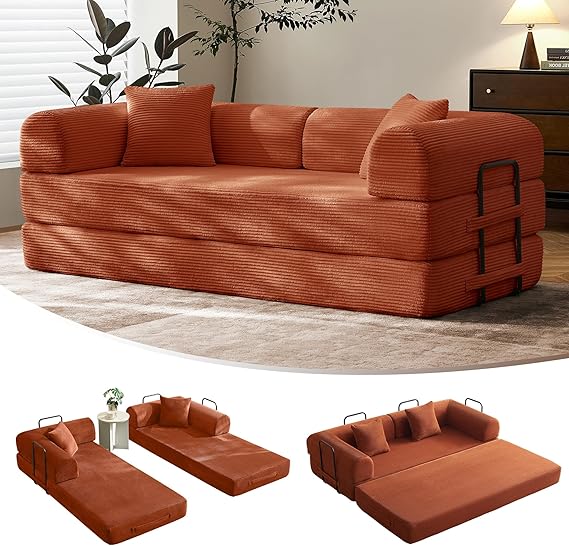 SAVENICA 79" Convertible Floor Sofa Bed, 5-in-1 Modular Sleeper with Removable Parts, No Assembly Corduroy Futon from Sofa to Oversized Bed, Non-Slip Base for Living Room, Dorm (Light Gray)