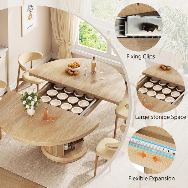 Extendable Round Dining Table with Storage Shelf