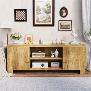 70-Inch Farmhouse TV Stand with Power Outlets & Storage Cabinets