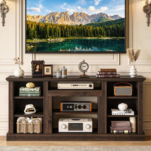 YITAHOME Farmhouse TV Stand for 75/80 Inch TVs, Entertainment Center with Adjustable Shelf & Open Storage, TV Console Table with Cord Management for Living Room, Bedroom (Walnut)