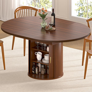 Extendable Round to Oval Dining Table with Storage Cabinet