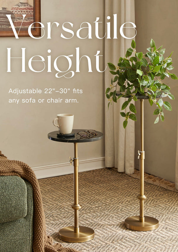 Adjustable Height Marble Side Table with Pedestal Stand