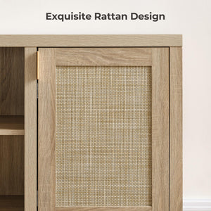 Rattan TV Stand with Storage Cabinets & Adjustable Shelves