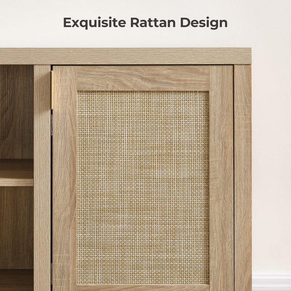 Rattan TV Stand with Storage Cabinets & Adjustable Shelves