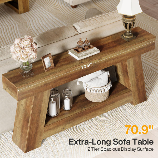 Farmhouse Console Table 70.9" with 2-Tier Storage