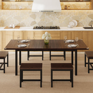 Extendable Dining Table Set with 6 Stools, Metal Frame & MDF, 63"