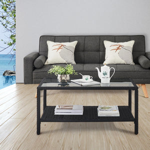 Rattan Wicker Coffee Table with Tempered Glass Top