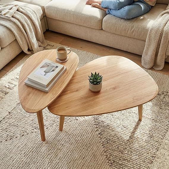 Nesting Coffee Table Set of 2 – Mid-Century Modern with Solid Wood Legs