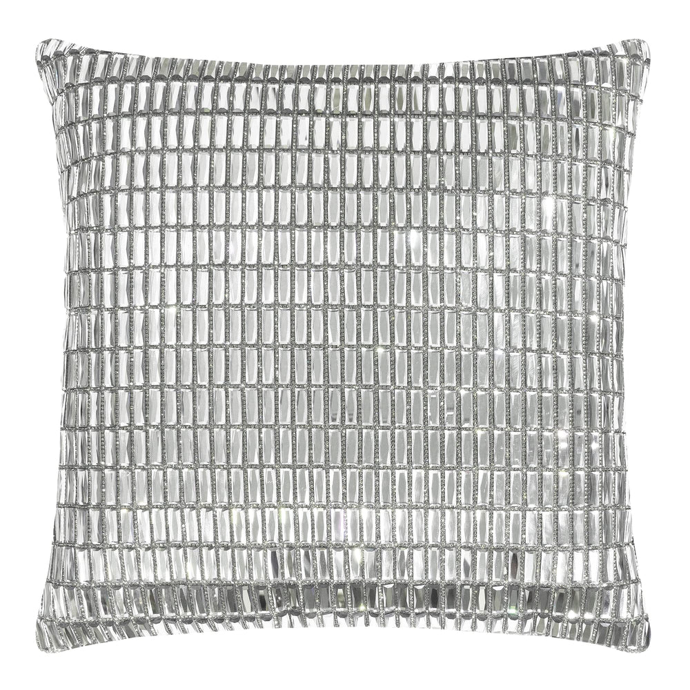 Silver Velvet Throw Pillow with Glass Rhinestones 16x16