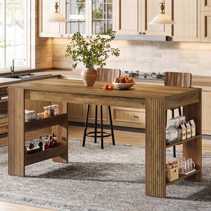 63-Inch Counter Height Bar Table with Storage Shelves