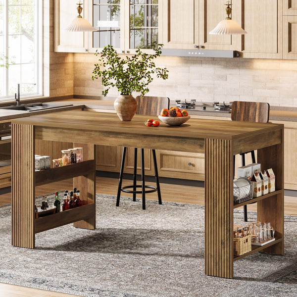 63-Inch Counter Height Bar Table with Storage Shelves