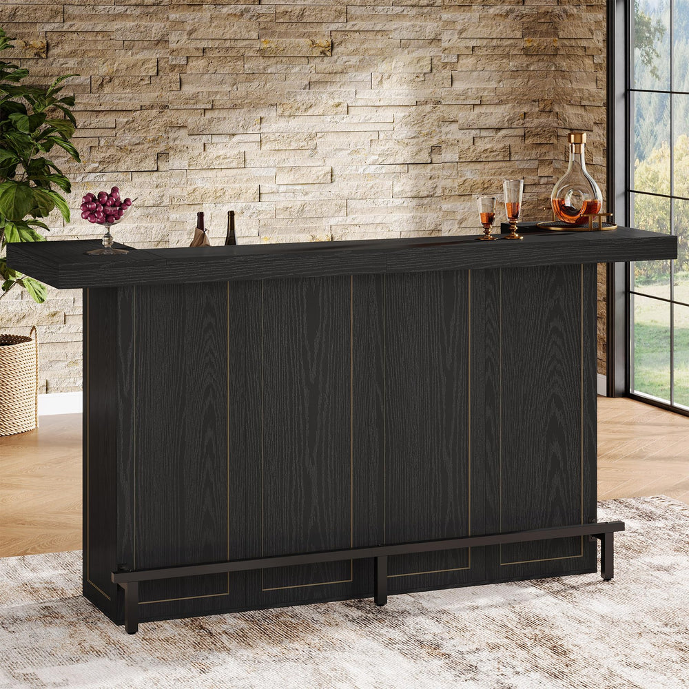 4-Tier Bar Table with Wine Glass Holder & Storage Shelves
