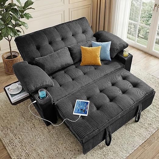 58" Convertible Sleeper Sofa Bed – Pull-Out Loveseat with Adjustable Backrest