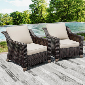 Outdoor Wicker Patio Chairs Set of 2 with Thick Cushions