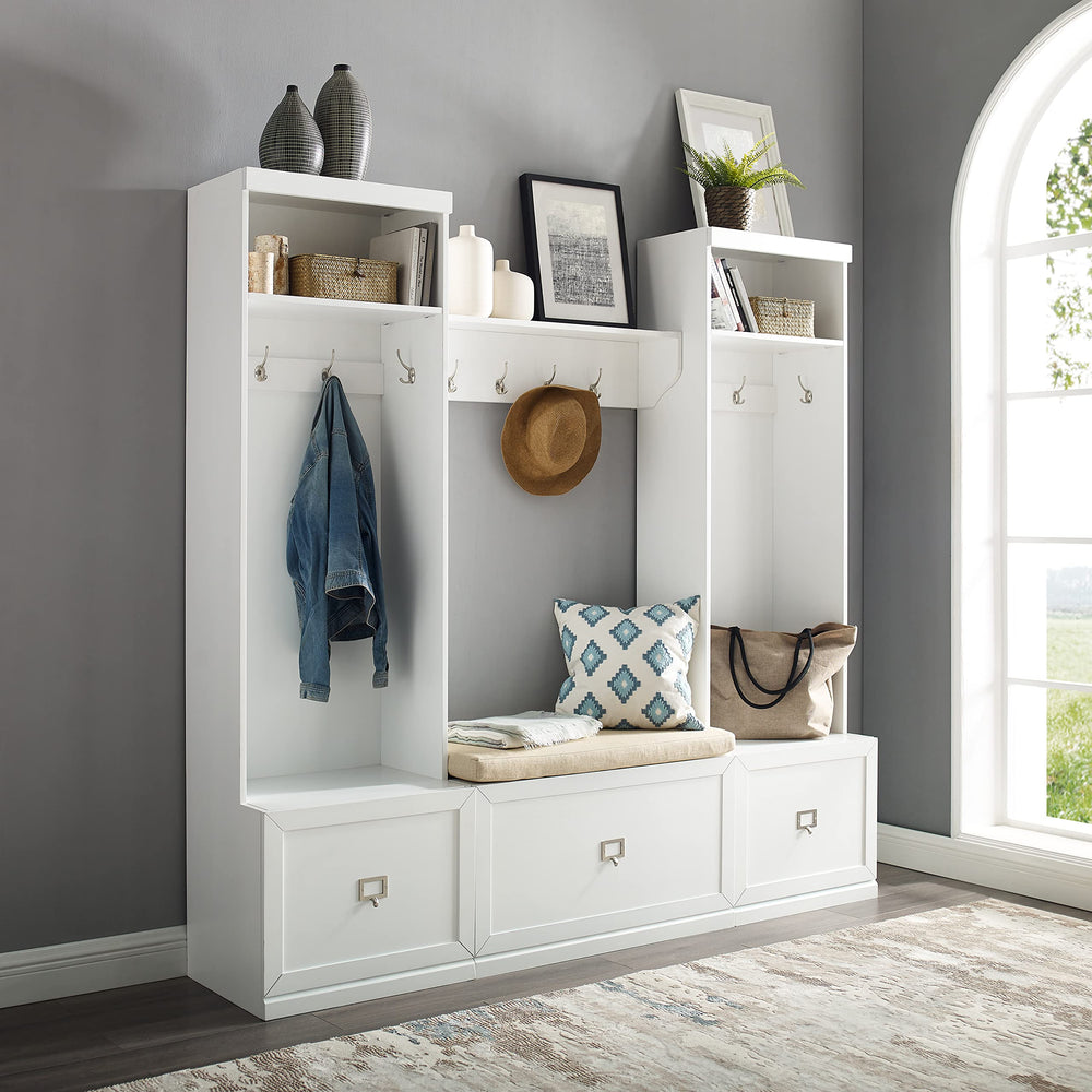 4-Piece Entryway Hall Tree Set with Storage Bench and Wall Shelf