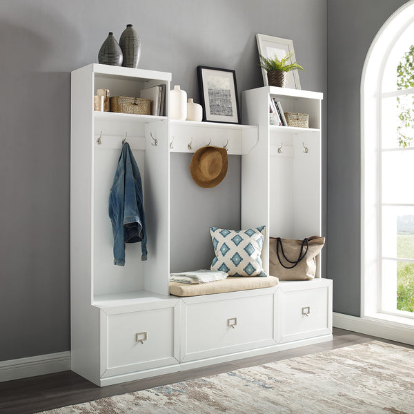 4-Piece Entryway Hall Tree Set with Storage Bench and Wall Shelf