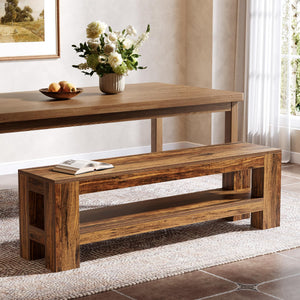 59" Wooden Dining Bench with Storage Shelf