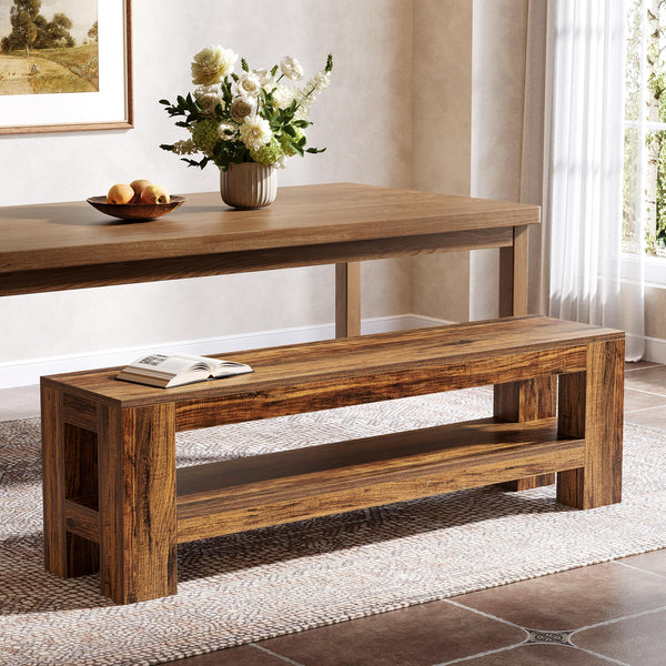 59" Wooden Dining Bench with Storage Shelf