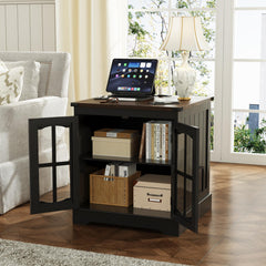 Farmhouse End Table with Charging Station & LED Light