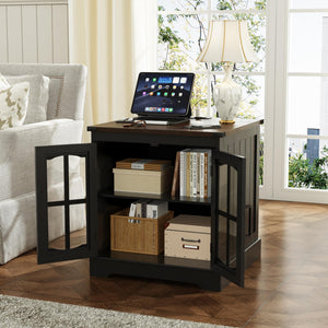 Farmhouse End Table with Charging Station & LED Light
