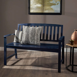 Acacia Wood Farmhouse Bench – PU Navy Blue