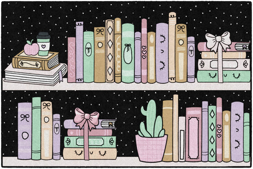 Bookshelf with Dots Educational Area Rug — 5' x 7'6" | Kids Classroom & Playroom