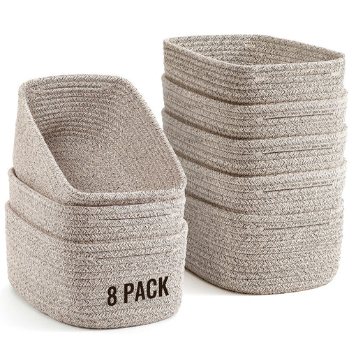 Small Woven Storage Baskets for Organizing – Set of 8