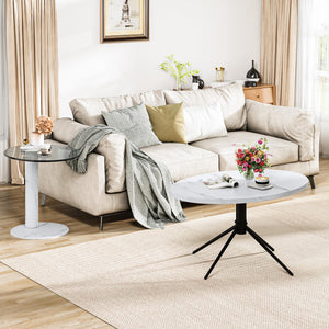 Oval Coffee Table Set of 2 - Faux Marble & Tempered Glass Top