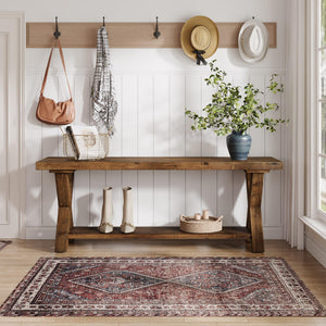 43.3" Solid Wood Entryway Bench with Storage Shelf