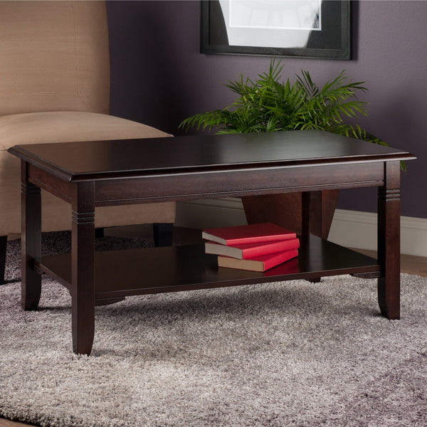 37" Transitional Coffee Table with Lower Storage Shelf