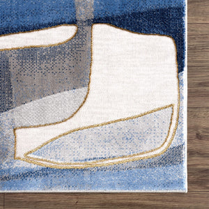 Blue & Grey Modern Circles Washable Area Rug