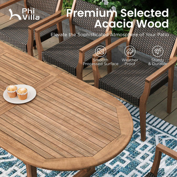 7-Piece Extendable Acacia Wood Outdoor Dining Set – Teak