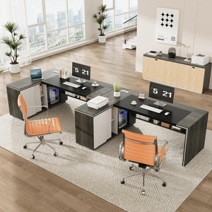 L-Shaped Executive Desk with Cabinet Storage