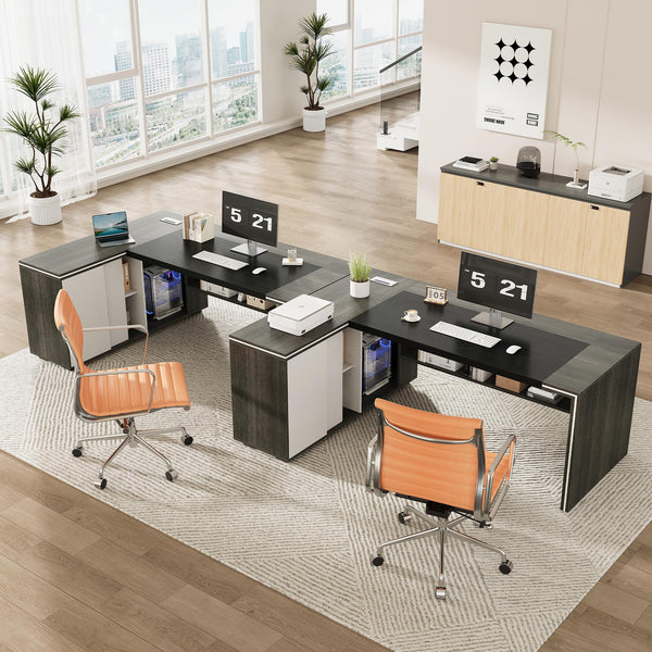 L-Shaped Executive Desk with Cabinet Storage
