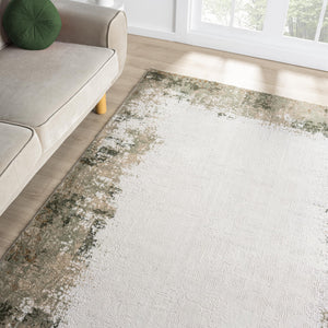 Beige & Green Border Washable Area Rug