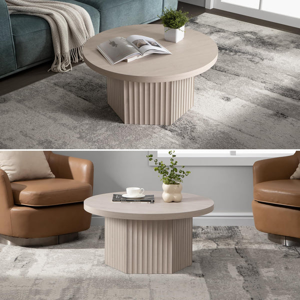 Round Fluted Coffee Table with Storage