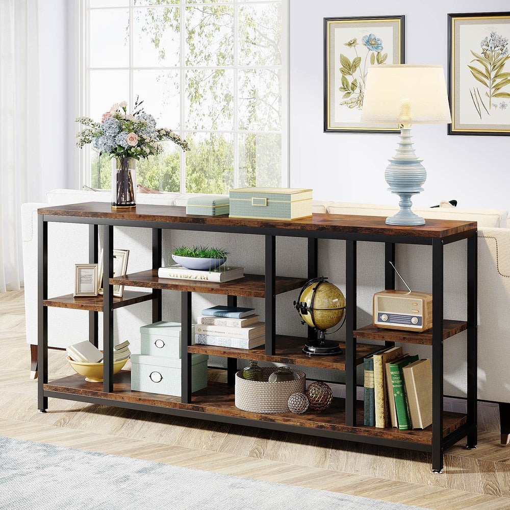 Industrial Console Sofa Table with Storage Shelves